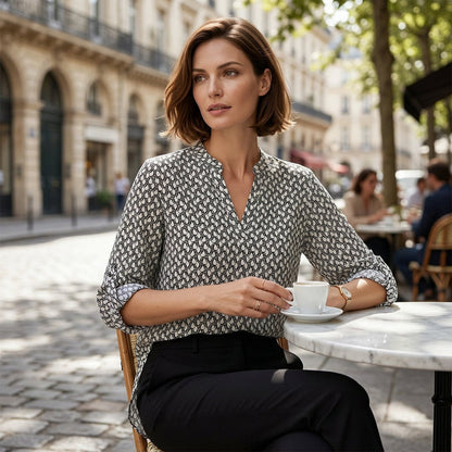 📢📢50 % DE RÉDUCTION !! ⏰Blouse à col en V à imprimé géométrique pour femme