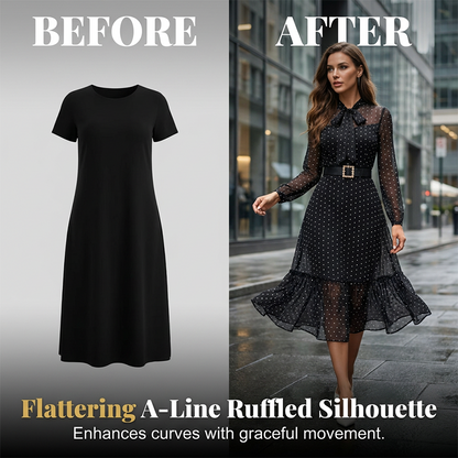 🎀 Nouveauté 2026 ✨ Robe mi-longue élégante 👗 À pois et avec lacets