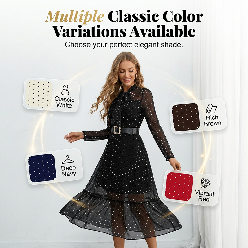 🎀 Nouveauté 2026 ✨ Robe mi-longue élégante 👗 À pois et avec lacets