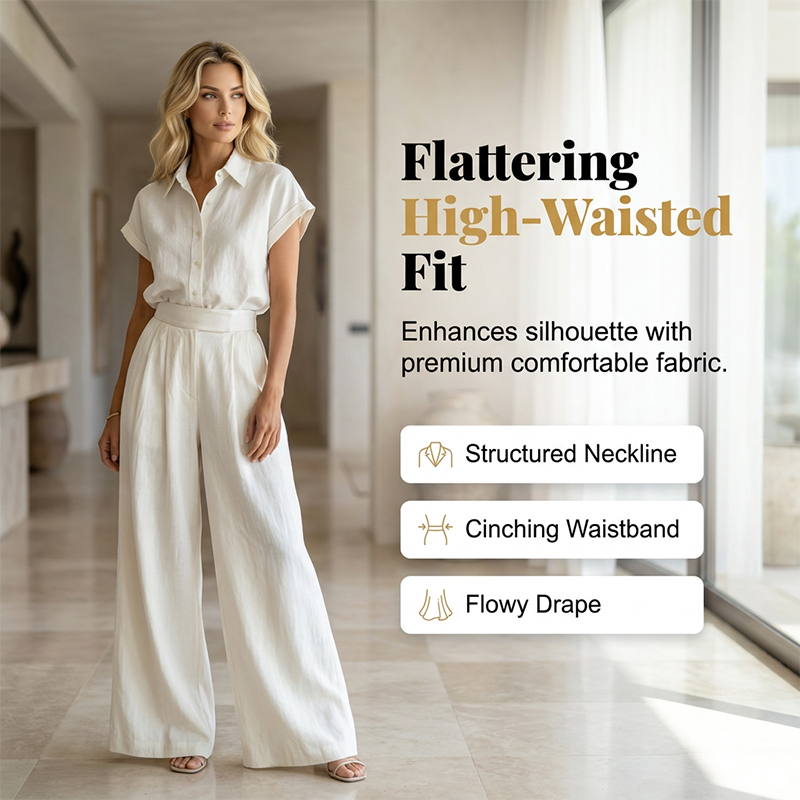Ensemble élégant deux pièces chemise et pantalon large