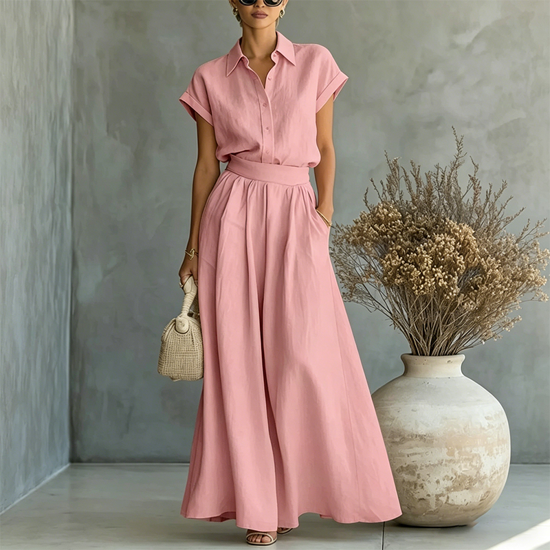 Ensemble élégant deux pièces chemise et pantalon large