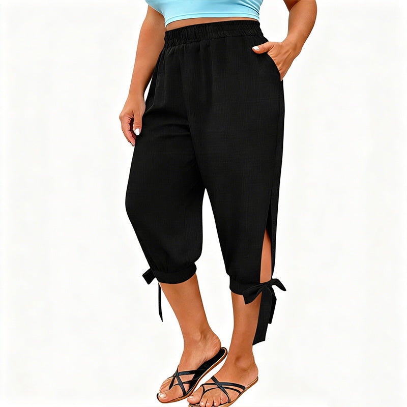 📢📢50 % DE RÉDUCTION !! ⏰Pantalon capri décontracté pour femme à taille élastiquée