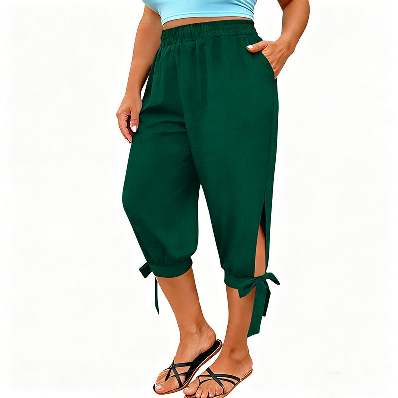 📢📢50 % DE RÉDUCTION !! ⏰Pantalon capri décontracté pour femme à taille élastiquée