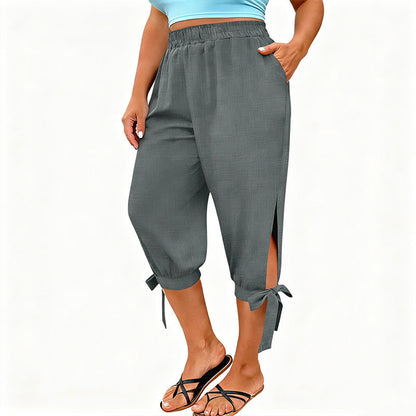 📢📢50 % DE RÉDUCTION !! ⏰Pantalon capri décontracté pour femme à taille élastiquée