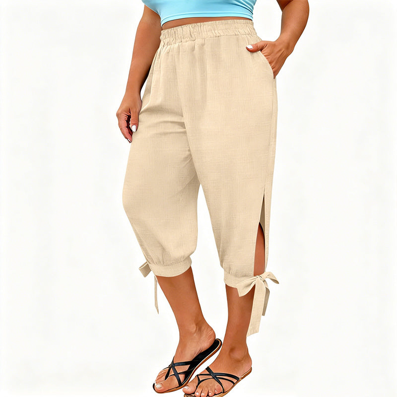 📢📢50 % DE RÉDUCTION !! ⏰Pantalon capri décontracté pour femme à taille élastiquée