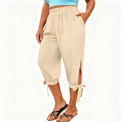 📢📢50 % DE RÉDUCTION !! ⏰Pantalon capri décontracté pour femme à taille élastiquée