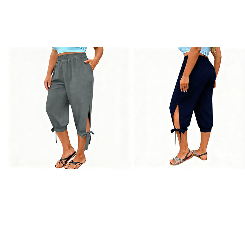 📢📢50 % DE RÉDUCTION !! ⏰Pantalon capri décontracté pour femme à taille élastiquée