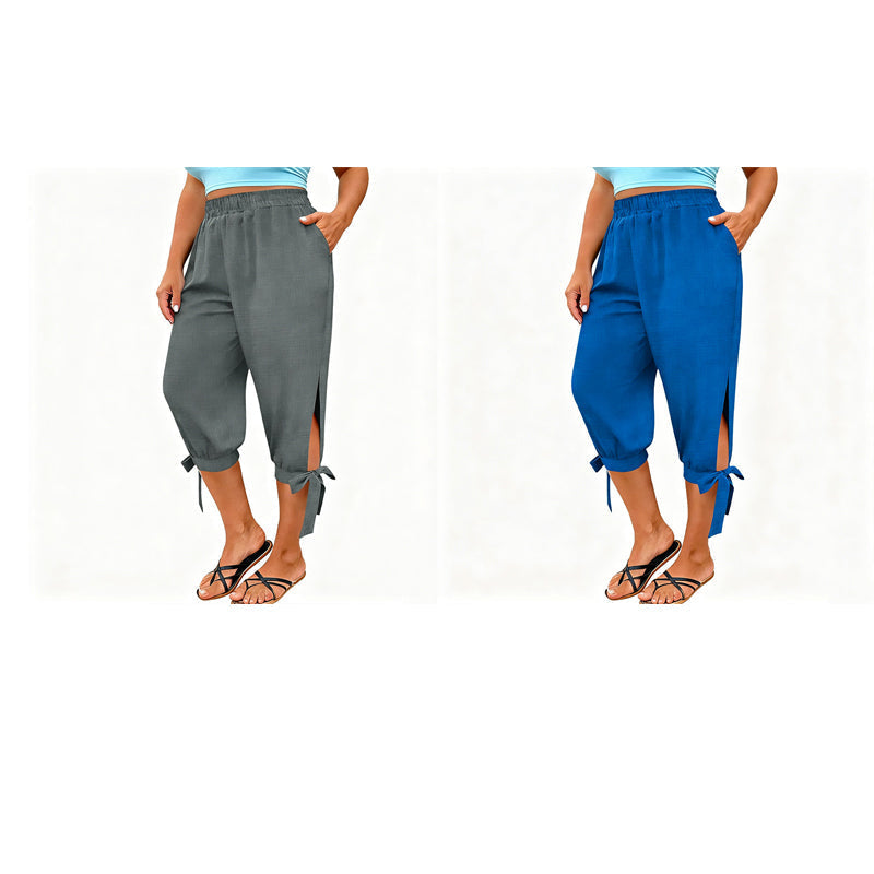 📢📢50 % DE RÉDUCTION !! ⏰Pantalon capri décontracté pour femme à taille élastiquée