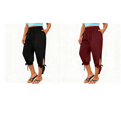 📢📢50 % DE RÉDUCTION !! ⏰Pantalon capri décontracté pour femme à taille élastiquée