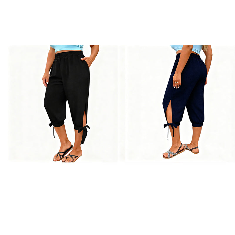📢📢50 % DE RÉDUCTION !! ⏰Pantalon capri décontracté pour femme à taille élastiquée