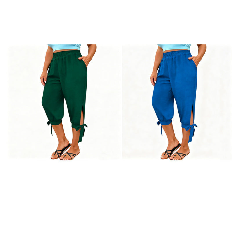 📢📢50 % DE RÉDUCTION !! ⏰Pantalon capri décontracté pour femme à taille élastiquée