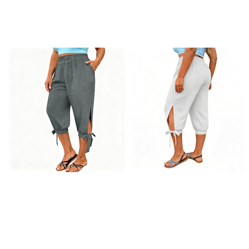 📢📢50 % DE RÉDUCTION !! ⏰Pantalon capri décontracté pour femme à taille élastiquée