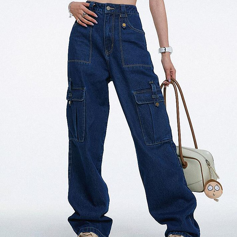 👖🔥 PROMO FLASH 50% ! Jean Large Taille Haute avec Poches Cargo – Coupe Droit Décontracté, Tissu Coton Durable, Style Streetwear Polyvalent 🎉