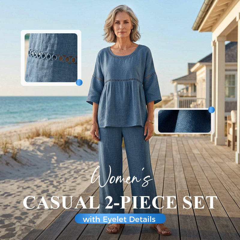 🔥Nouveautés : 50 % de réduction !!🔥Ensemble décontracté 2 pièces pour femme avec détails ajourés