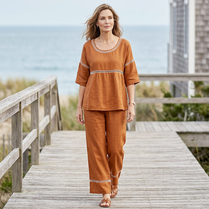 🔥Nouveautés : 50 % de réduction !!🔥Ensemble décontracté 2 pièces pour femme avec détails ajourés