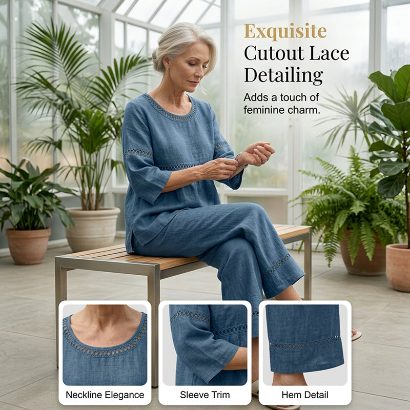 🔥Nouveautés : 50 % de réduction !!🔥Ensemble décontracté 2 pièces pour femme avec détails ajourés