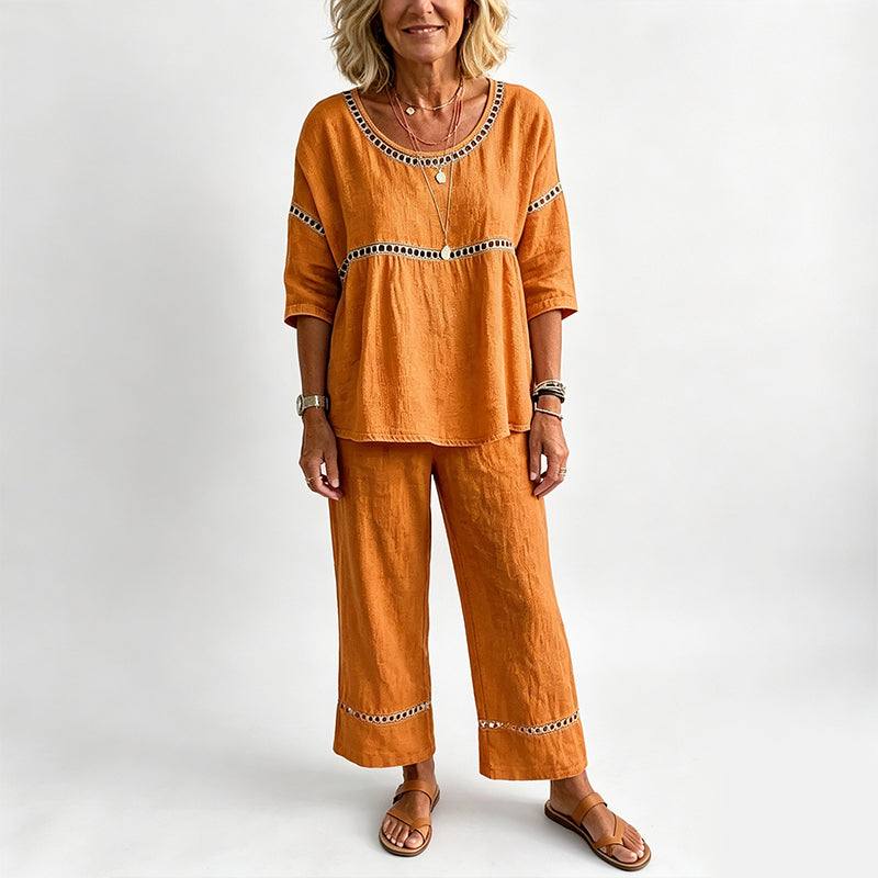🔥Nouveautés : 50 % de réduction !!🔥Ensemble décontracté 2 pièces pour femme avec détails ajourés
