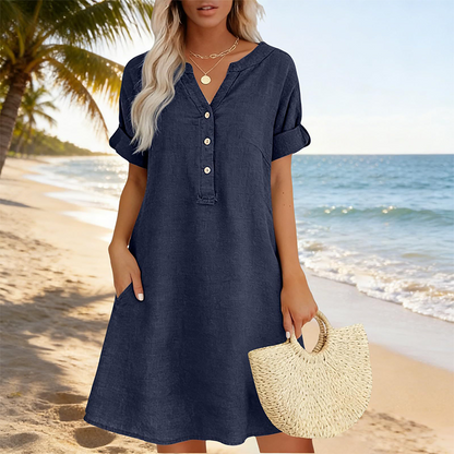 🏖️ 50 % DE RÉDUCTION POUR UNE DURÉE LIMITÉE ! 👗 Robe-tunique à col en V pour femme – Coupe ample, poches et tissu respirant