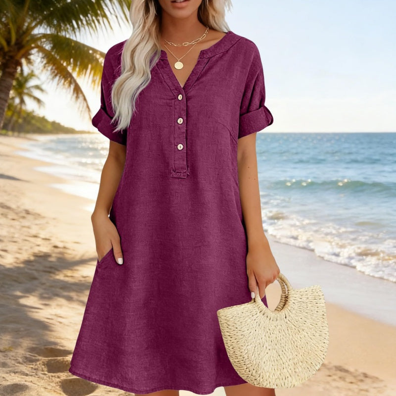 🏖️ 50 % DE RÉDUCTION POUR UNE DURÉE LIMITÉE ! 👗 Robe-tunique à col en V pour femme – Coupe ample, poches et tissu respirant