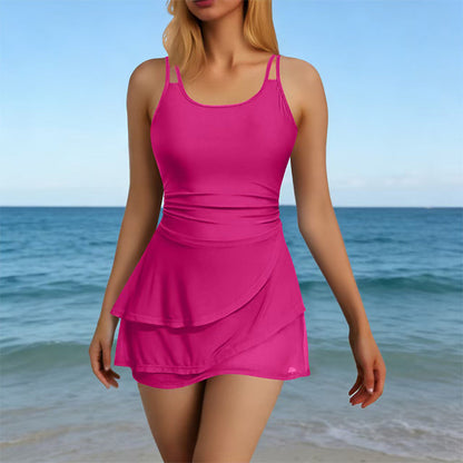 👙 PROMO LIMITÉE 50% DE RÉDUCTION ! 🌺 Maillot de Bain à Jupe Froncée et Double Bretelles – Effet Amincissant, Bretelles Sécurisées, Séchage Rapide ✨