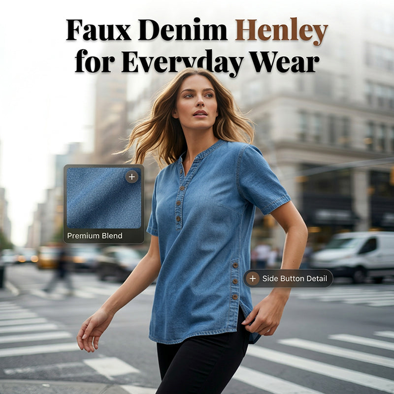 🔥 OFFRE LIMITÉE : 50 % DE RÉDUCTION !🔥Haut décontracté effet denim respirant pour femme