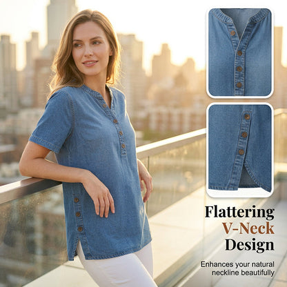 🔥 OFFRE LIMITÉE : 50 % DE RÉDUCTION !🔥Haut décontracté effet denim respirant pour femme
