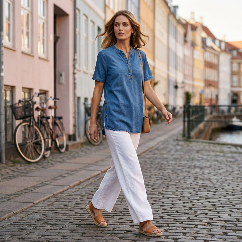 🔥 OFFRE LIMITÉE : 50 % DE RÉDUCTION !🔥Haut décontracté effet denim respirant pour femme