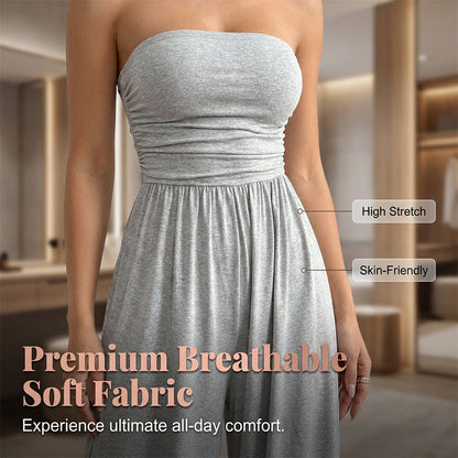👗 Combinaison élégante sans bretelles à jambes larges – Look estival parfait pour la plage & le dîner !