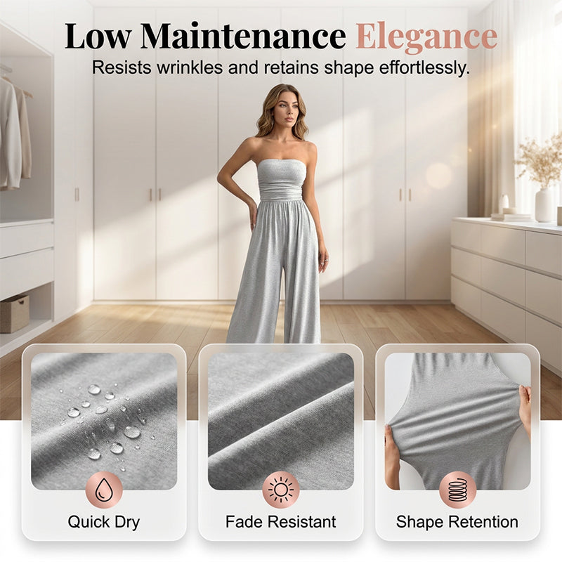 👗 Combinaison élégante sans bretelles à jambes larges – Look estival parfait pour la plage & le dîner !