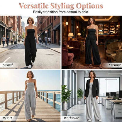 👗 Combinaison élégante sans bretelles à jambes larges – Look estival parfait pour la plage & le dîner !