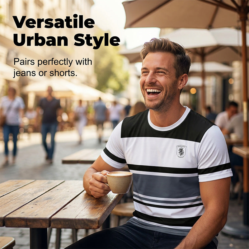 T-shirt rayé à blocs de couleur pour homme
