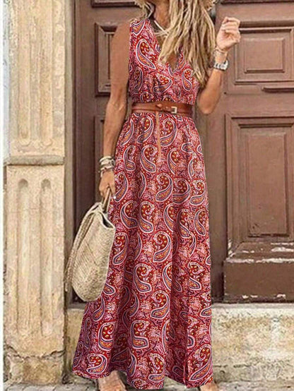 LUNE Holiday Leisure Paisley Print Sleeveless Dress