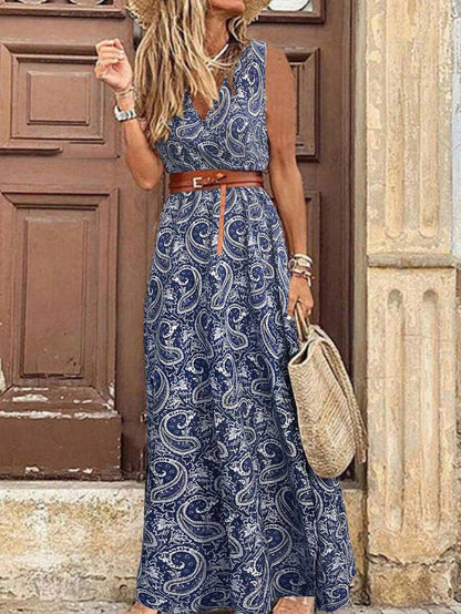 LUNE Holiday Leisure Paisley Print Sleeveless Dress