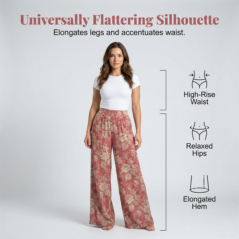 👖 50% DE RÉDUCTION ❤️ Pantalon palazzo à jambes larges et imprimé floral pour femme – Tissu léger, taille élastique & coupe fluide – parfait pour l’été, la plage ou un look bohème chic 🌸