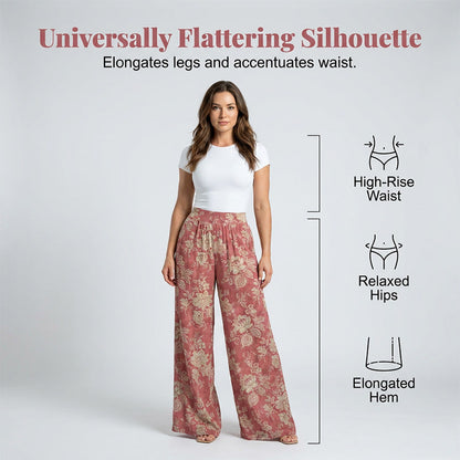 👖 50% DE RÉDUCTION ❤️ Pantalon palazzo à jambes larges et imprimé floral pour femme – Tissu léger, taille élastique & coupe fluide – parfait pour l’été, la plage ou un look bohème chic 🌸
