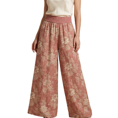 👖 50% DE RÉDUCTION ❤️ Pantalon palazzo à jambes larges et imprimé floral pour femme – Tissu léger, taille élastique & coupe fluide – parfait pour l’été, la plage ou un look bohème chic 🌸