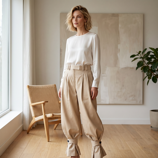 🔥Jusqu'à épuisement des stocks : 50 % de réduction !🎉 Pantalon lanterné à plis pour femme avec ourlets à volants