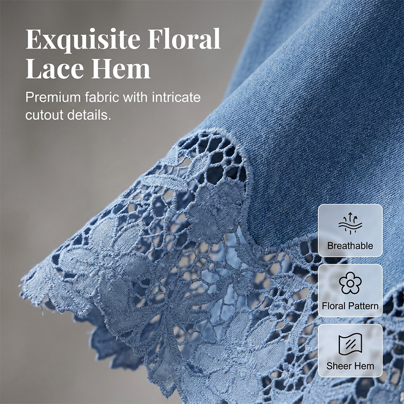 ⭐ Plus de 5.000 avis positifs ! Jupe moulante en jean pour femme avec bordure en dentelle ajourée
