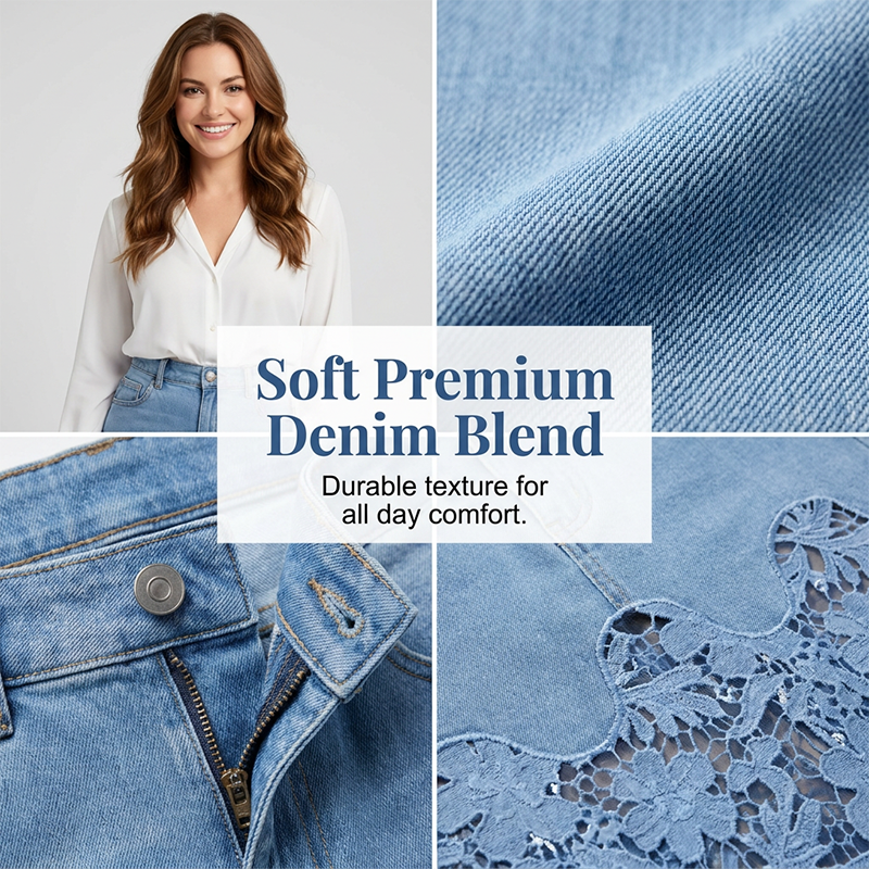 ⭐ Plus de 5.000 avis positifs ! Jupe moulante en jean pour femme avec bordure en dentelle ajourée