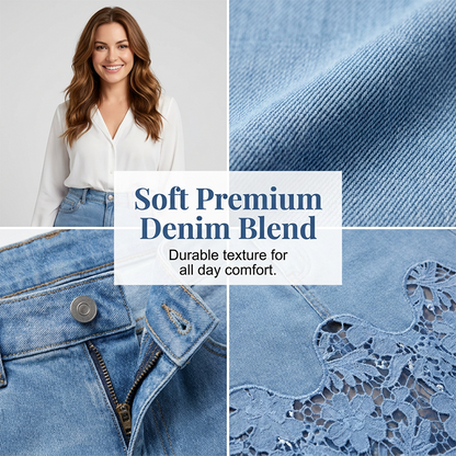⭐ Plus de 5.000 avis positifs ! Jupe moulante en jean pour femme avec bordure en dentelle ajourée