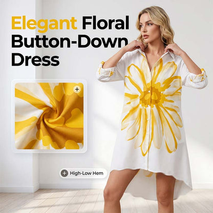 📢📢Nouveautés – 54 % de réduction ! 🌻 -Robe boutonnée à fleurs avec ourlet asymétrique – Élégante & aérée !