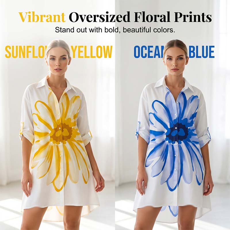 📢📢Nouveautés – 54 % de réduction ! 🌻 -Robe boutonnée à fleurs avec ourlet asymétrique – Élégante & aérée !