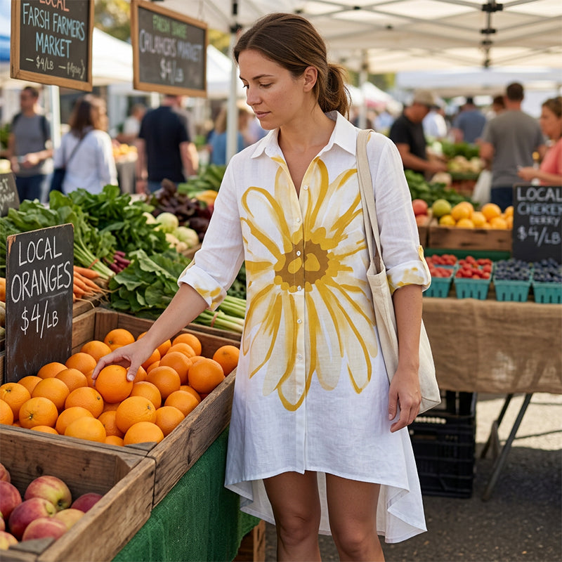 📢📢Nouveautés – 54 % de réduction ! 🌻 -Robe boutonnée à fleurs avec ourlet asymétrique – Élégante & aérée !