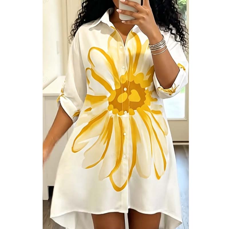 📢📢Nouveautés – 54 % de réduction ! 🌻 -Robe boutonnée à fleurs avec ourlet asymétrique – Élégante & aérée !