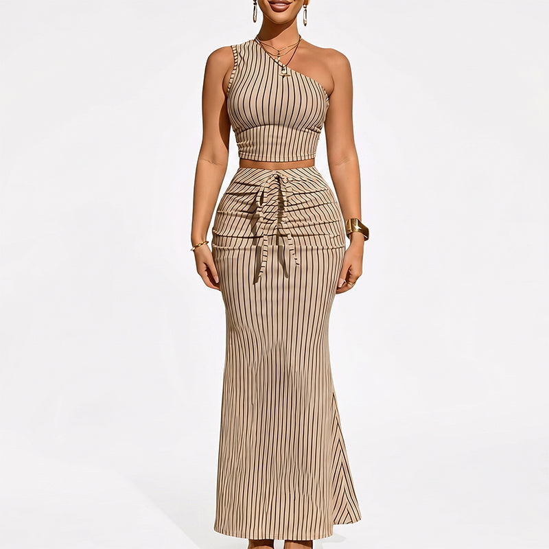 👚 50 % DE RÉDUCTION EN CE MOMENT ! 🌸Ensemble élégant composé d'un haut court asymétrique et d'une jupe taille haute