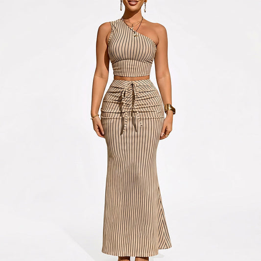 👚 50 % DE RÉDUCTION EN CE MOMENT ! 🌸Ensemble élégant composé d'un haut court asymétrique et d'une jupe taille haute