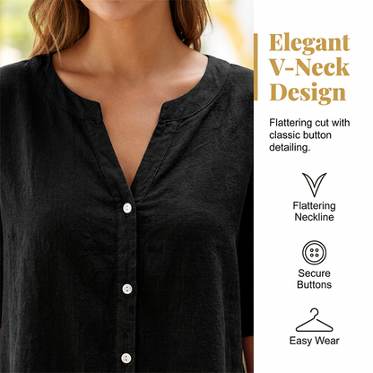 ⏰ -50% – Pour une durée limitée ! Ensemble chemise à col en V et short en lin pour femme