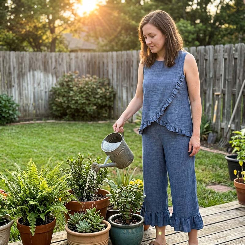 🌸🔥Ensemble composé d'un chemisier d'été sans manches et d'un pantalon à volants