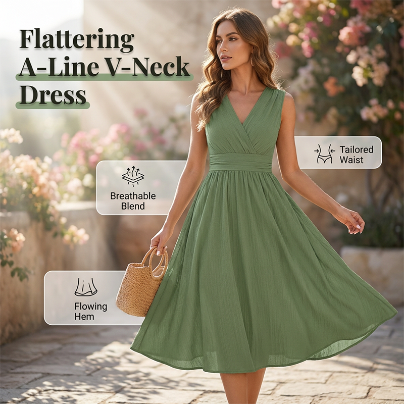 🔥 Le look le plus tendance de cet été ! Robe Élégante Sans Manches Col V pour Femme