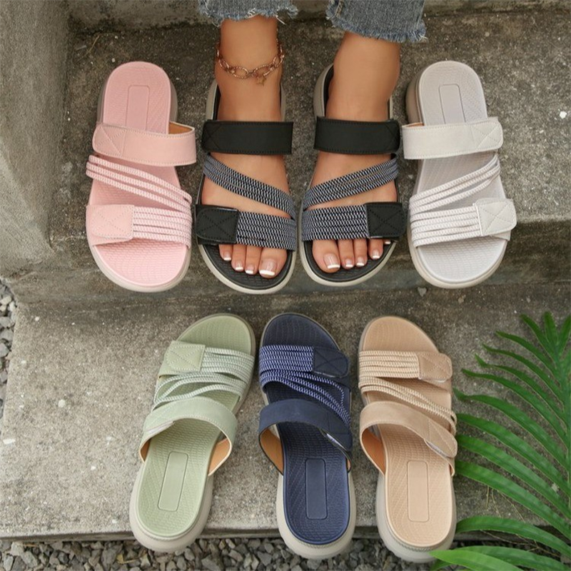 🔥 Le look le plus tendance de cet été !！Sandales plates décontractées à lanières multiples pour femme